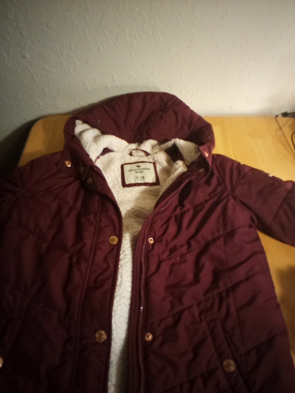 abercrombie kids Hooded Quilted Puffer Coat - Burgundy 13-1